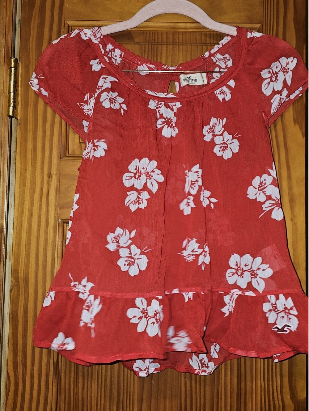 Red Sheer Floral Hollister Blouse Size Xs